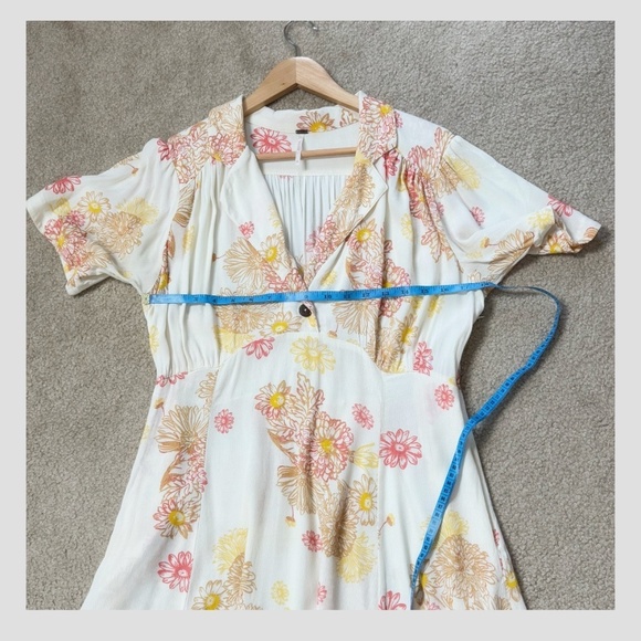 Free People Hawaii Dress Empire Waist Short Sleeve Mini Length Pink Yellow Cream - Picture 13 of 15